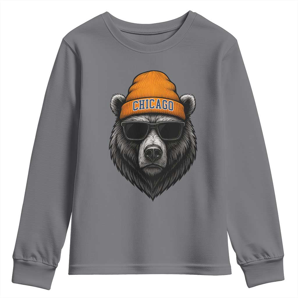 Cool Bear Chicago Graphic Youth Sweatshirt Retro Vibe City Pride Beanie and Sunglasses TS02 Charcoal Print Your Wear