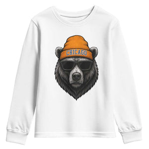 Cool Bear Chicago Graphic Youth Sweatshirt Retro Vibe City Pride Beanie and Sunglasses TS02 White Print Your Wear