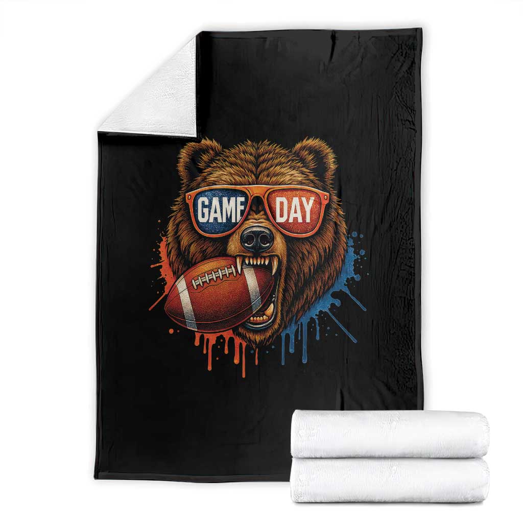 Cool Game Day Bear Graphic Throw Blanket Bold Football Fan Dripping Paint TS02 Black Print Your Wear