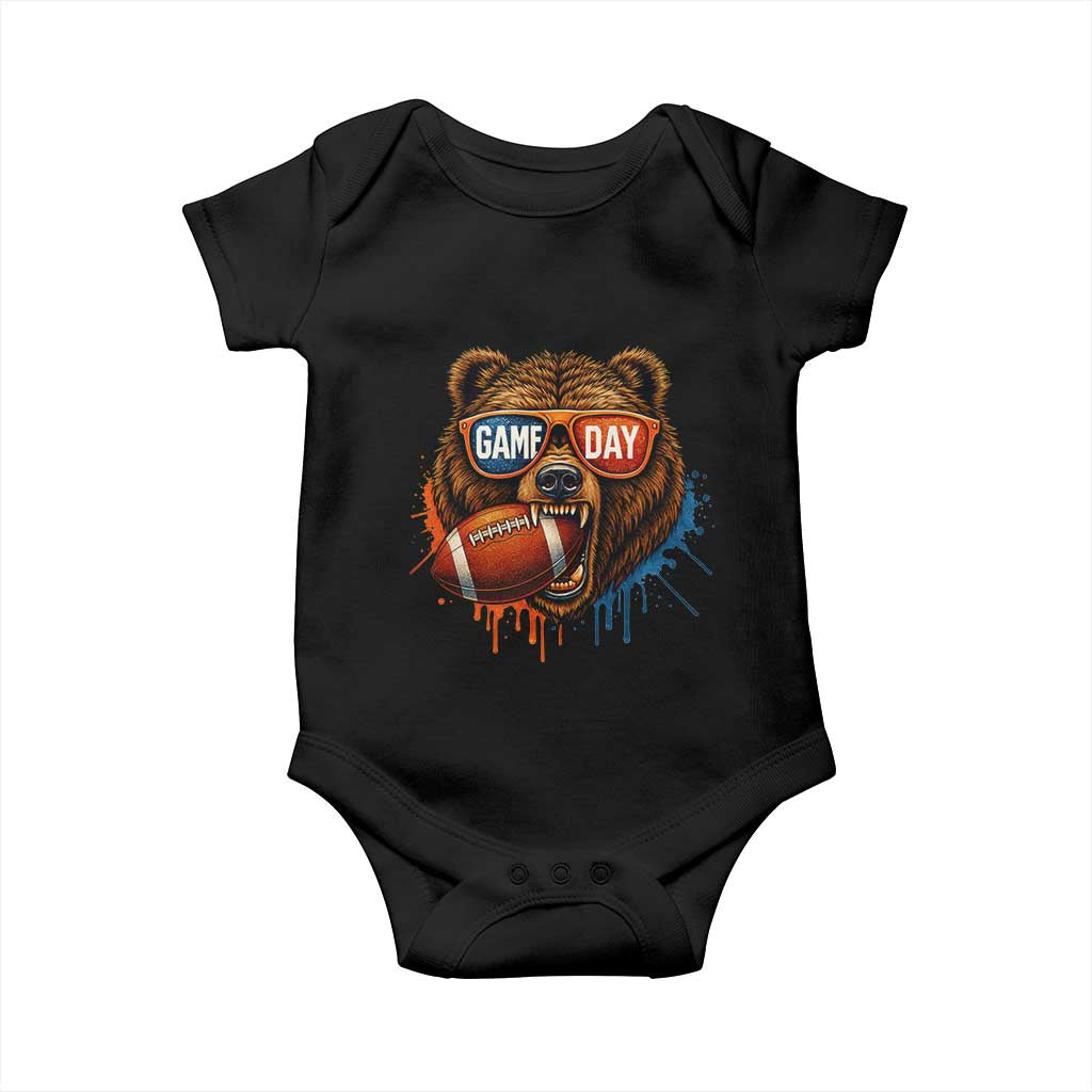 Cool Game Day Bear Graphic Baby Onesie Bold Football Fan Dripping Paint TS02 Black Print Your Wear
