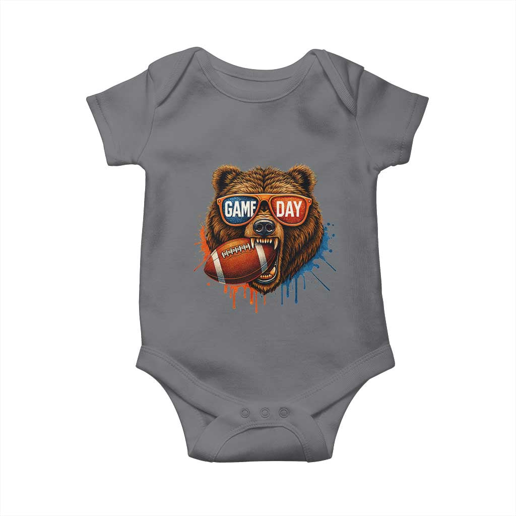 Cool Game Day Bear Graphic Baby Onesie Bold Football Fan Dripping Paint TS02 Charcoal Print Your Wear