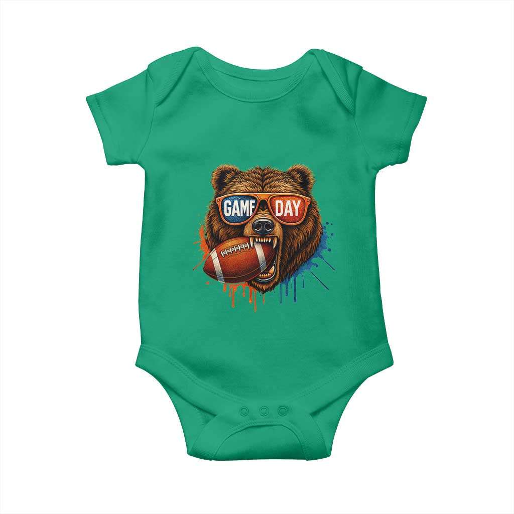 Cool Game Day Bear Graphic Baby Onesie Bold Football Fan Dripping Paint TS02 Irish Green Print Your Wear