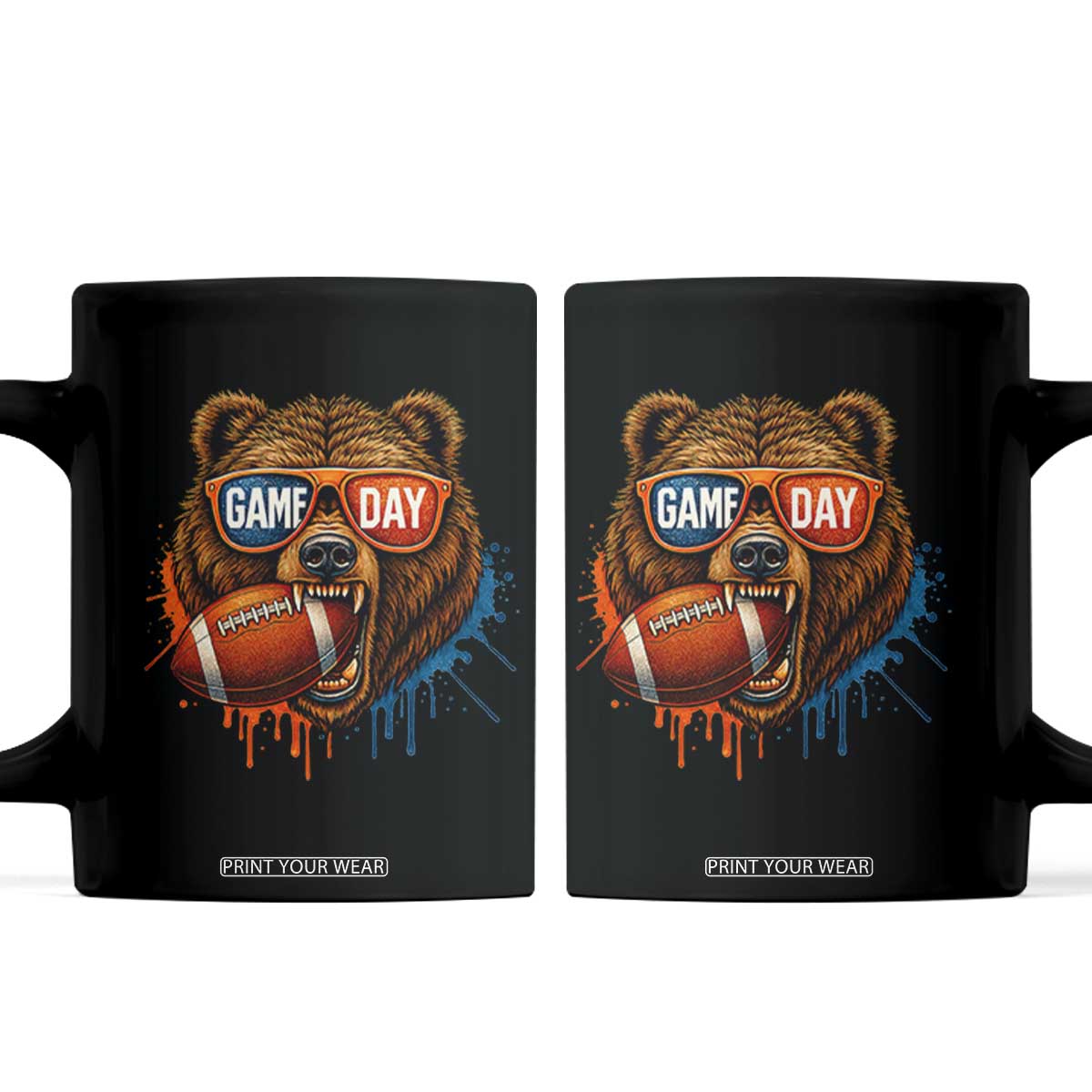 Cool Game Day Bear Graphic Coffee Mug Bold Football Fan Dripping Paint TS02 Black Print Your Wear