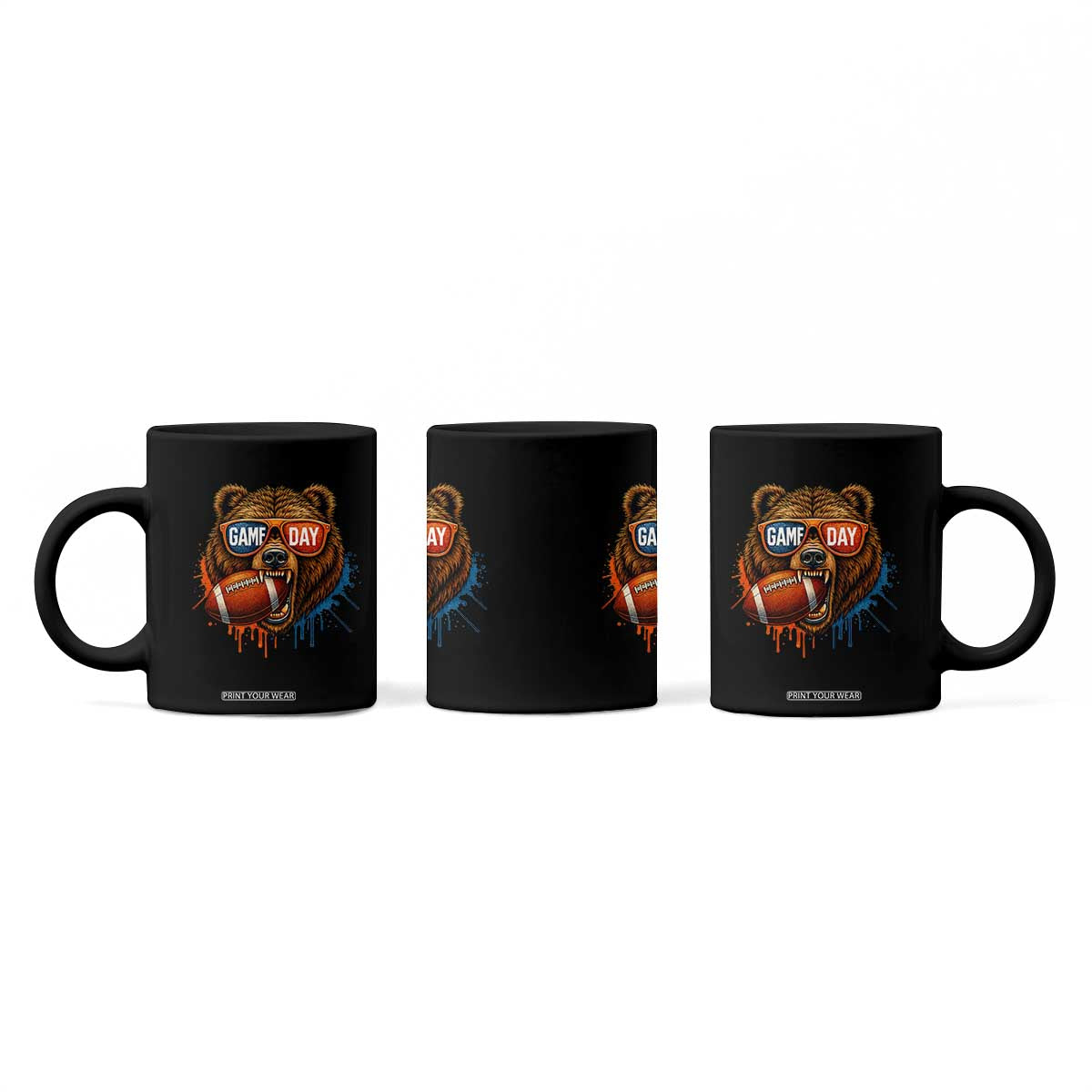 Cool Game Day Bear Graphic Coffee Mug Bold Football Fan Dripping Paint TS02 Print Your Wear