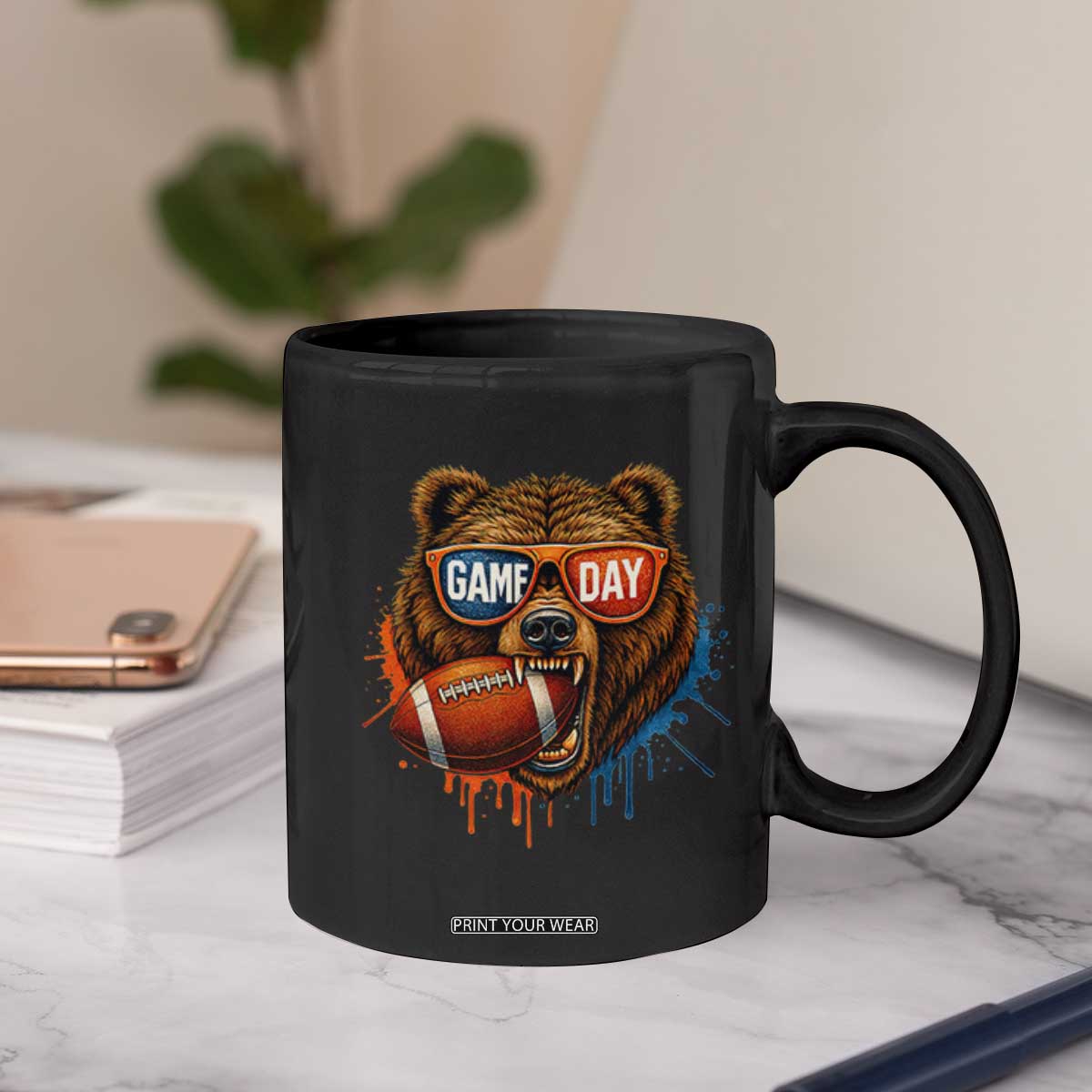 Cool Game Day Bear Graphic Coffee Mug Bold Football Fan Dripping Paint TS02 Print Your Wear