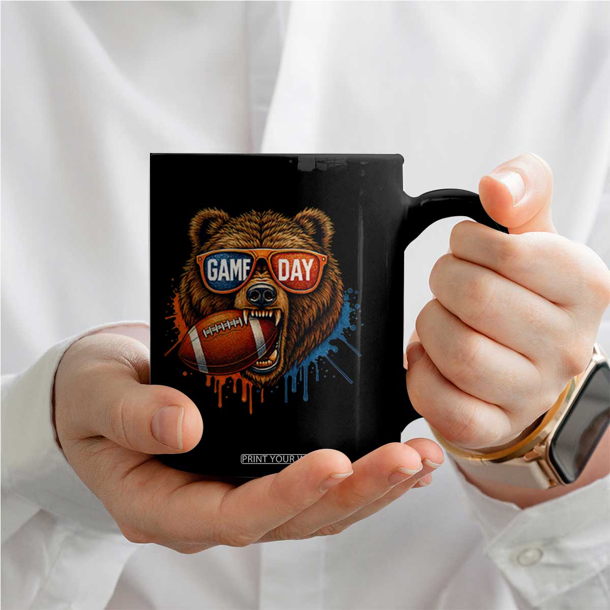 Cool Game Day Bear Graphic Coffee Mug Bold Football Fan Dripping Paint TS02 Print Your Wear