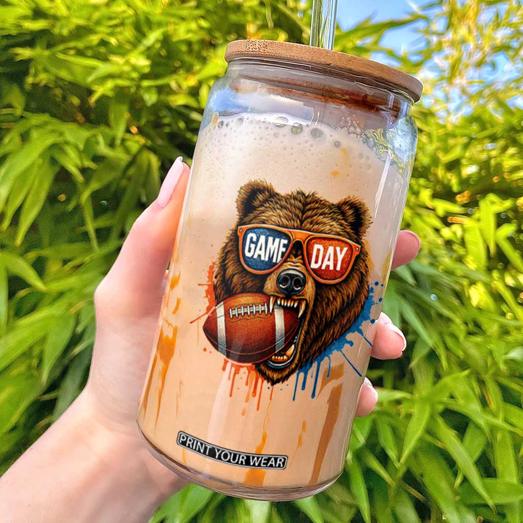 Cool Game Day Bear Graphic Glass Can Bold Football Fan Dripping Paint TS02 Black Print Your Wear