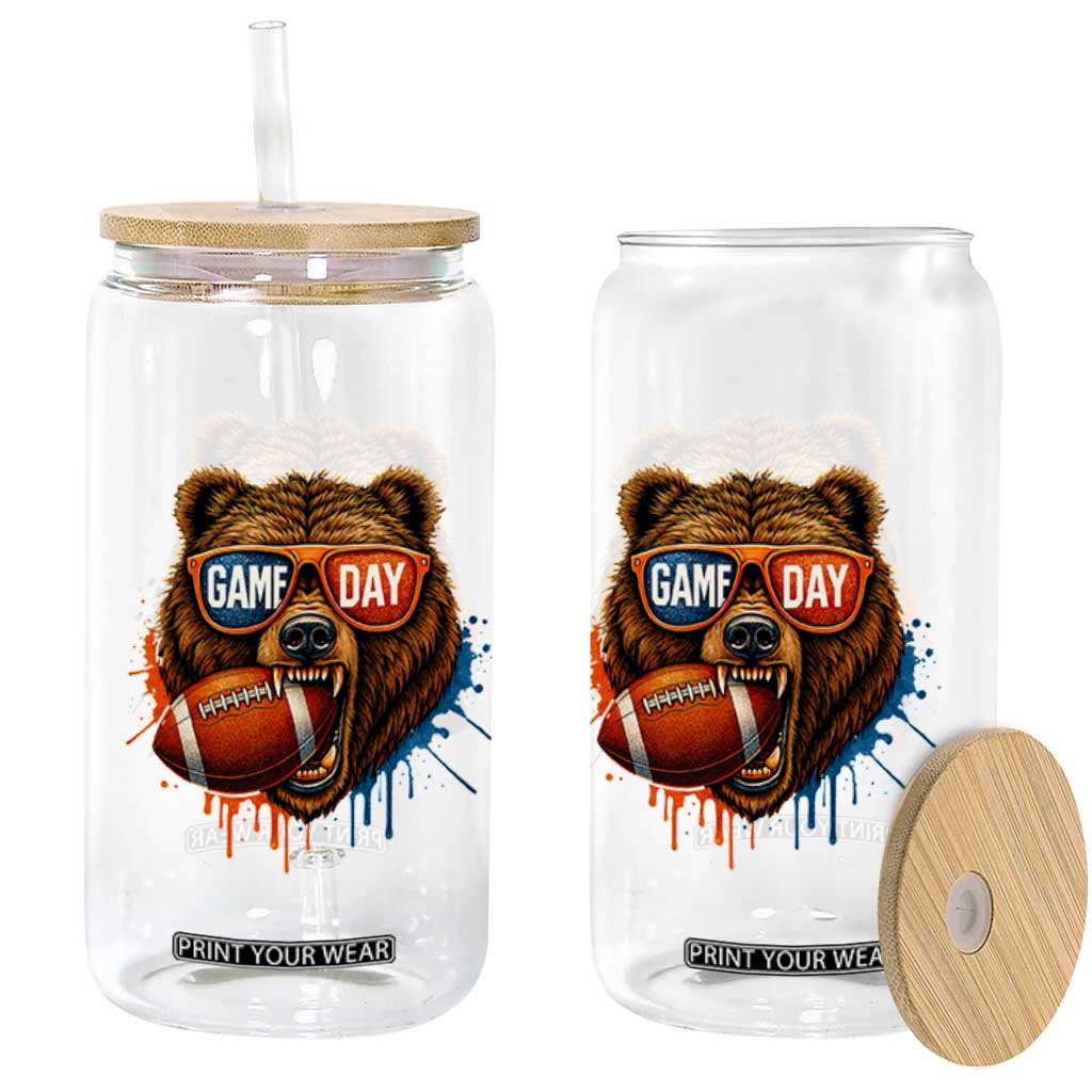 Cool Game Day Bear Graphic Glass Can Bold Football Fan Dripping Paint TS02 Print Your Wear