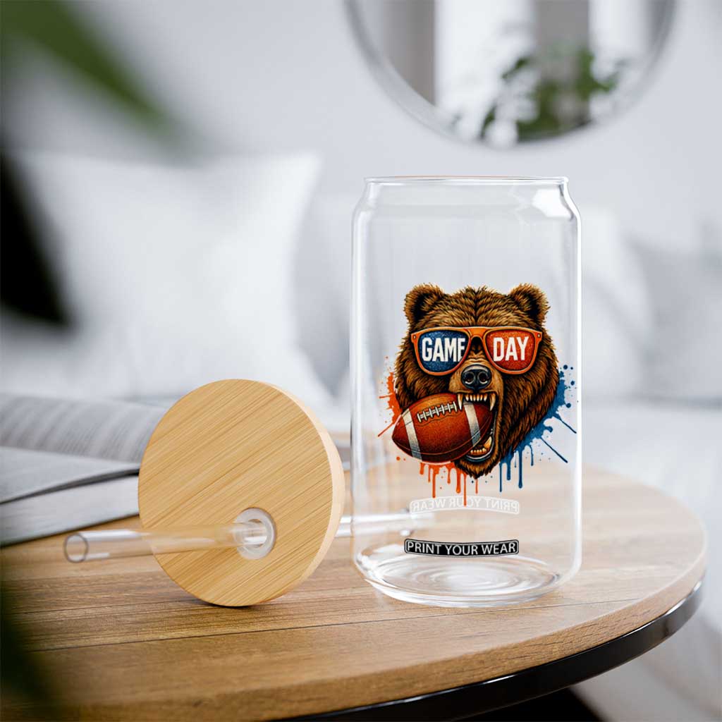 Cool Game Day Bear Graphic Glass Can Bold Football Fan Dripping Paint TS02 Print Your Wear