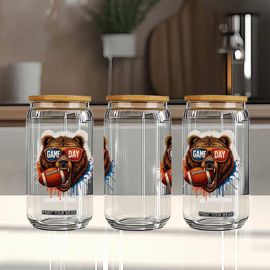 Cool Game Day Bear Graphic Glass Can Bold Football Fan Dripping Paint TS02 Print Your Wear