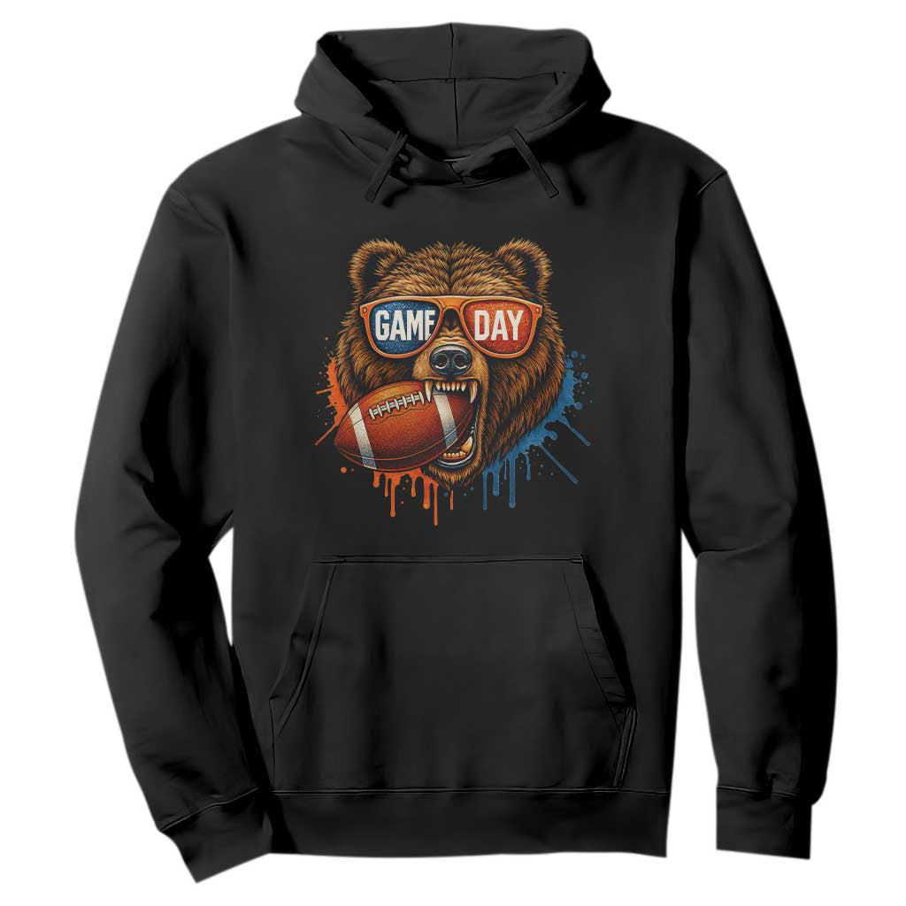 Cool Game Day Bear Graphic Hoodie Bold Football Fan Dripping Paint TS02 Black Print Your Wear