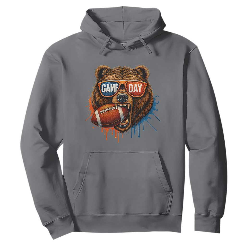 Cool Game Day Bear Graphic Hoodie Bold Football Fan Dripping Paint TS02 Charcoal Print Your Wear