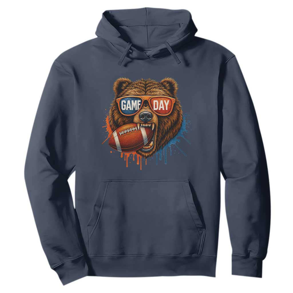 Cool Game Day Bear Graphic Hoodie Bold Football Fan Dripping Paint TS02 Navy Print Your Wear