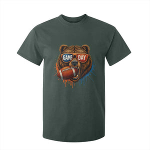 Cool Game Day Bear Graphic T Shirt For Kid Bold Football Fan Dripping Paint TS02 Dark Forest Green Print Your Wear