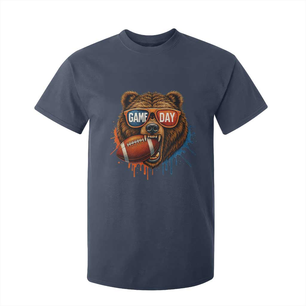 Cool Game Day Bear Graphic T Shirt For Kid Bold Football Fan Dripping Paint TS02 Navy Print Your Wear