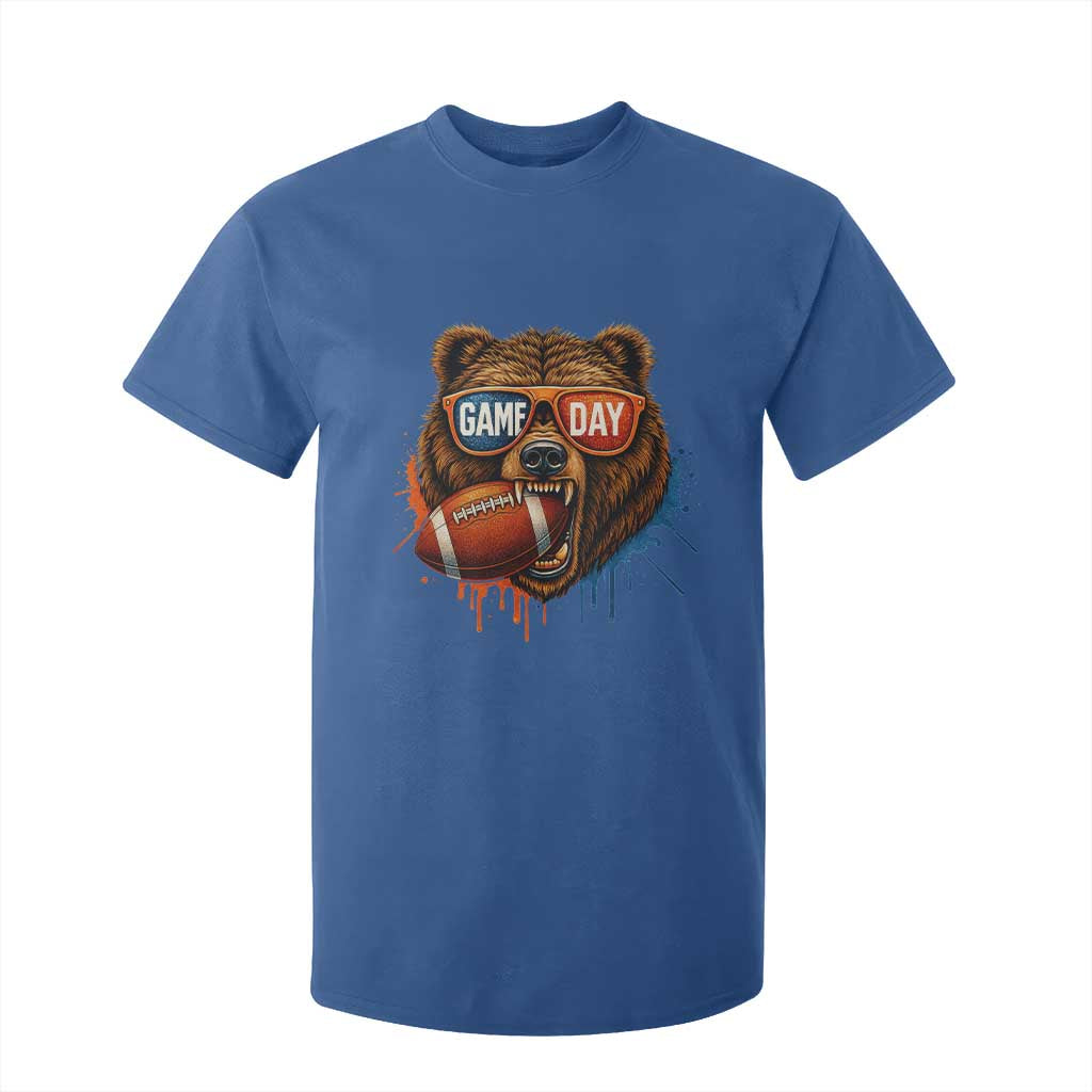 Cool Game Day Bear Graphic T Shirt For Kid Bold Football Fan Dripping Paint TS02 Royal Blue Print Your Wear