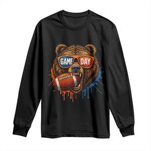 Cool Game Day Bear Graphic Long Sleeve Shirt Bold Football Fan Dripping Paint TS02 Black Print Your Wear