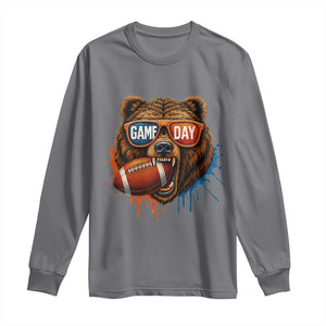 Cool Game Day Bear Graphic Long Sleeve Shirt Bold Football Fan Dripping Paint TS02 Charcoal Print Your Wear