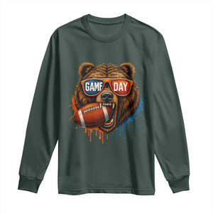 Cool Game Day Bear Graphic Long Sleeve Shirt Bold Football Fan Dripping Paint TS02 Dark Forest Green Print Your Wear