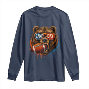 Cool Game Day Bear Graphic Long Sleeve Shirt Bold Football Fan Dripping Paint TS02 Navy Print Your Wear