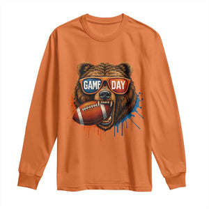 Cool Game Day Bear Graphic Long Sleeve Shirt Bold Football Fan Dripping Paint TS02 Orange Print Your Wear