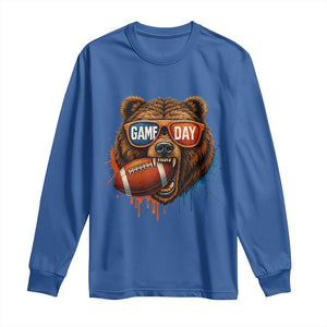 Cool Game Day Bear Graphic Long Sleeve Shirt Bold Football Fan Dripping Paint TS02 Royal Blue Print Your Wear