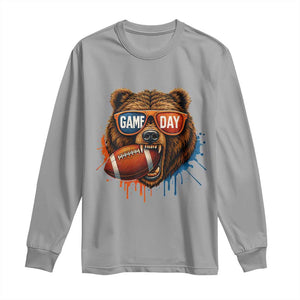 Cool Game Day Bear Graphic Long Sleeve Shirt Bold Football Fan Dripping Paint TS02 Sport Gray Print Your Wear
