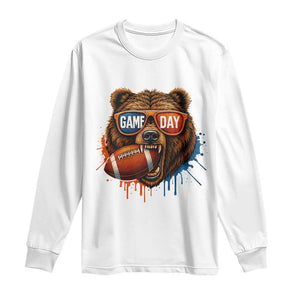 Cool Game Day Bear Graphic Long Sleeve Shirt Bold Football Fan Dripping Paint TS02 White Print Your Wear