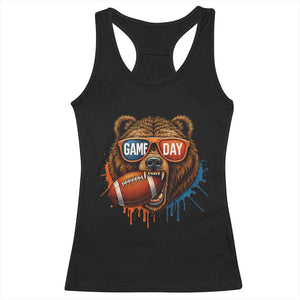 Cool Game Day Bear Graphic Racerback Tank Top Bold Football Fan Dripping Paint TS02 Black Print Your Wear