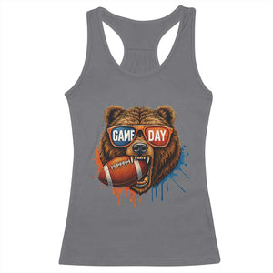 Cool Game Day Bear Graphic Racerback Tank Top Bold Football Fan Dripping Paint TS02 Charcoal Print Your Wear