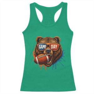 Cool Game Day Bear Graphic Racerback Tank Top Bold Football Fan Dripping Paint TS02 Irish Green Print Your Wear
