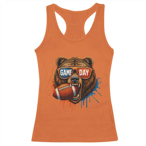 Cool Game Day Bear Graphic Racerback Tank Top Bold Football Fan Dripping Paint TS02 Orange Print Your Wear
