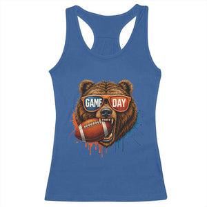 Cool Game Day Bear Graphic Racerback Tank Top Bold Football Fan Dripping Paint TS02 Royal Blue Print Your Wear