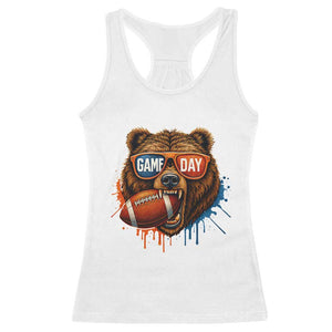 Cool Game Day Bear Graphic Racerback Tank Top Bold Football Fan Dripping Paint TS02 White Print Your Wear