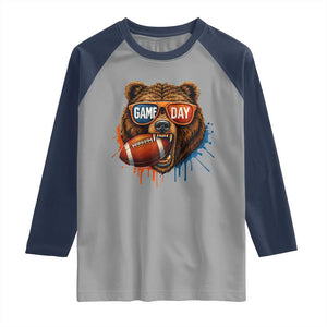Cool Game Day Bear Graphic Raglan Shirt Bold Football Fan Dripping Paint TS02 Sport Gray Navy Print Your Wear