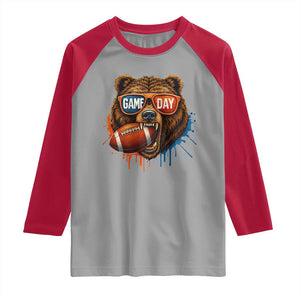 Cool Game Day Bear Graphic Raglan Shirt Bold Football Fan Dripping Paint TS02 Sport Gray Red Print Your Wear