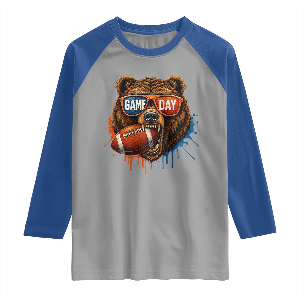 Cool Game Day Bear Graphic Raglan Shirt Bold Football Fan Dripping Paint TS02 Sport Gray Royal Print Your Wear