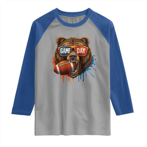 Cool Game Day Bear Graphic Raglan Shirt Bold Football Fan Dripping Paint TS02 Sport Gray Royal Print Your Wear