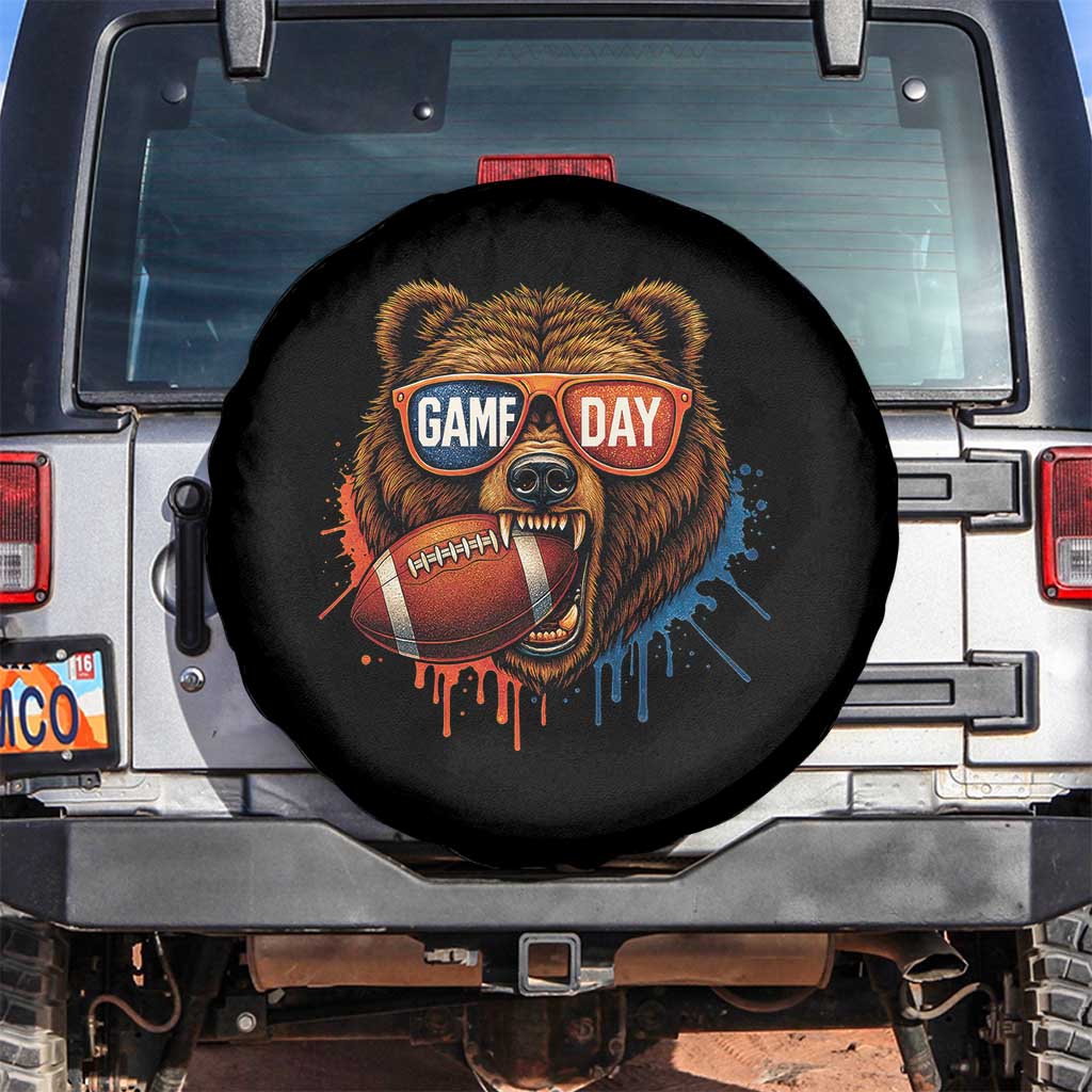 Cool Game Day Bear Graphic Spare Tire Cover Bold Football Fan Dripping Paint TS02 No hole Black Print Your Wear