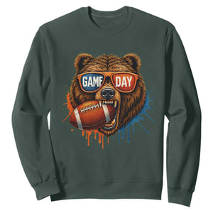 Cool Game Day Bear Graphic Sweatshirt Bold Football Fan Dripping Paint TS02 Dark Forest Green Print Your Wear