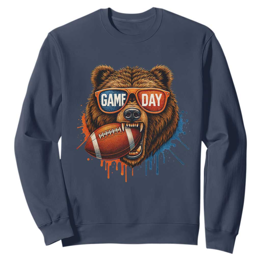 Cool Game Day Bear Graphic Sweatshirt Bold Football Fan Dripping Paint TS02 Navy Print Your Wear