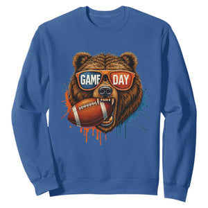 Cool Game Day Bear Graphic Sweatshirt Bold Football Fan Dripping Paint TS02 Royal Blue Print Your Wear