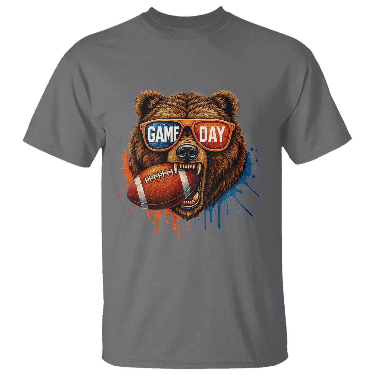 Cool Game Day Bear Graphic T Shirt Bold Football Fan Dripping Paint TS02 Charcoal Print Your Wear