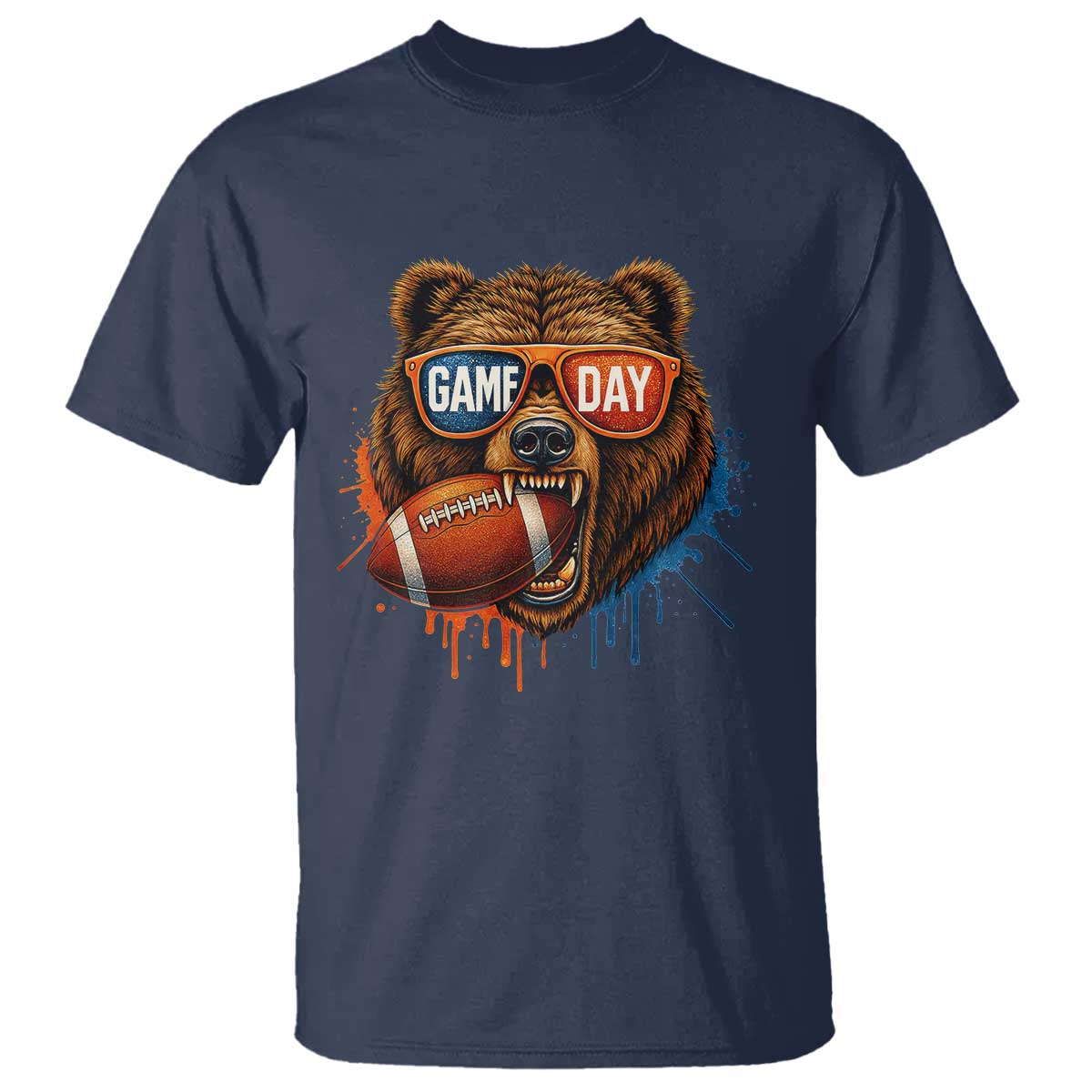 Cool Game Day Bear Graphic T Shirt Bold Football Fan Dripping Paint TS02 Navy Print Your Wear