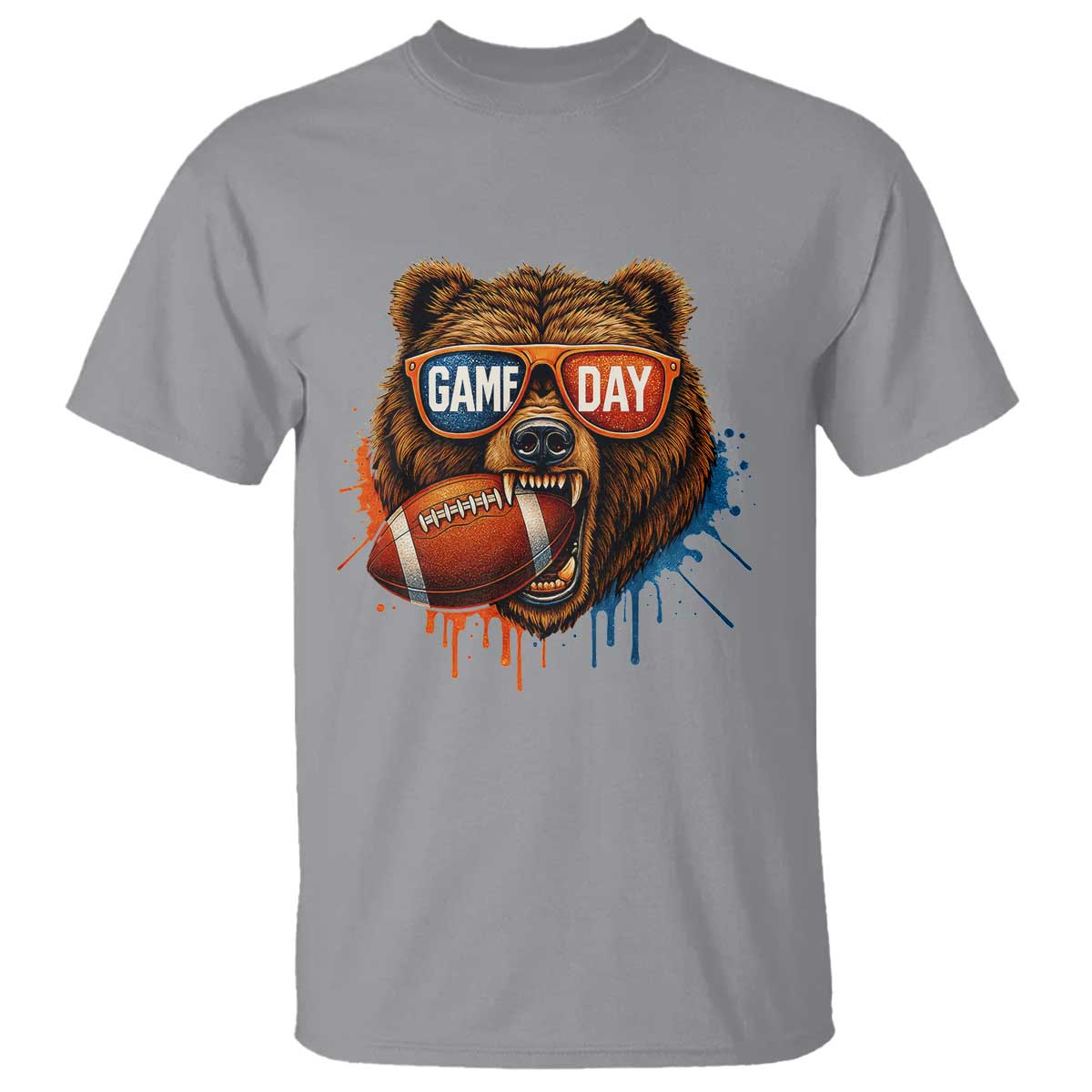 Cool Game Day Bear Graphic T Shirt Bold Football Fan Dripping Paint TS02 Sport Gray Print Your Wear