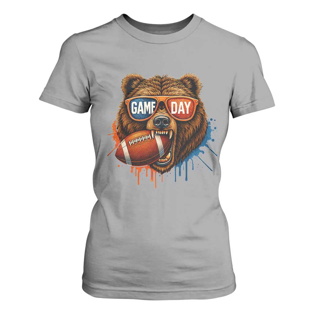 Cool Game Day Bear Graphic T Shirt For Women Bold Football Fan Dripping Paint TS02 Sport Gray Print Your Wear