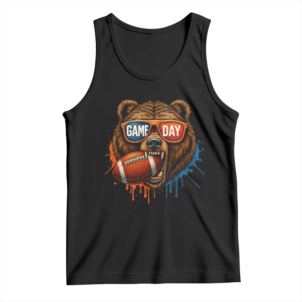 Cool Game Day Bear Graphic Tank Top Bold Football Fan Dripping Paint TS02 Black Print Your Wear