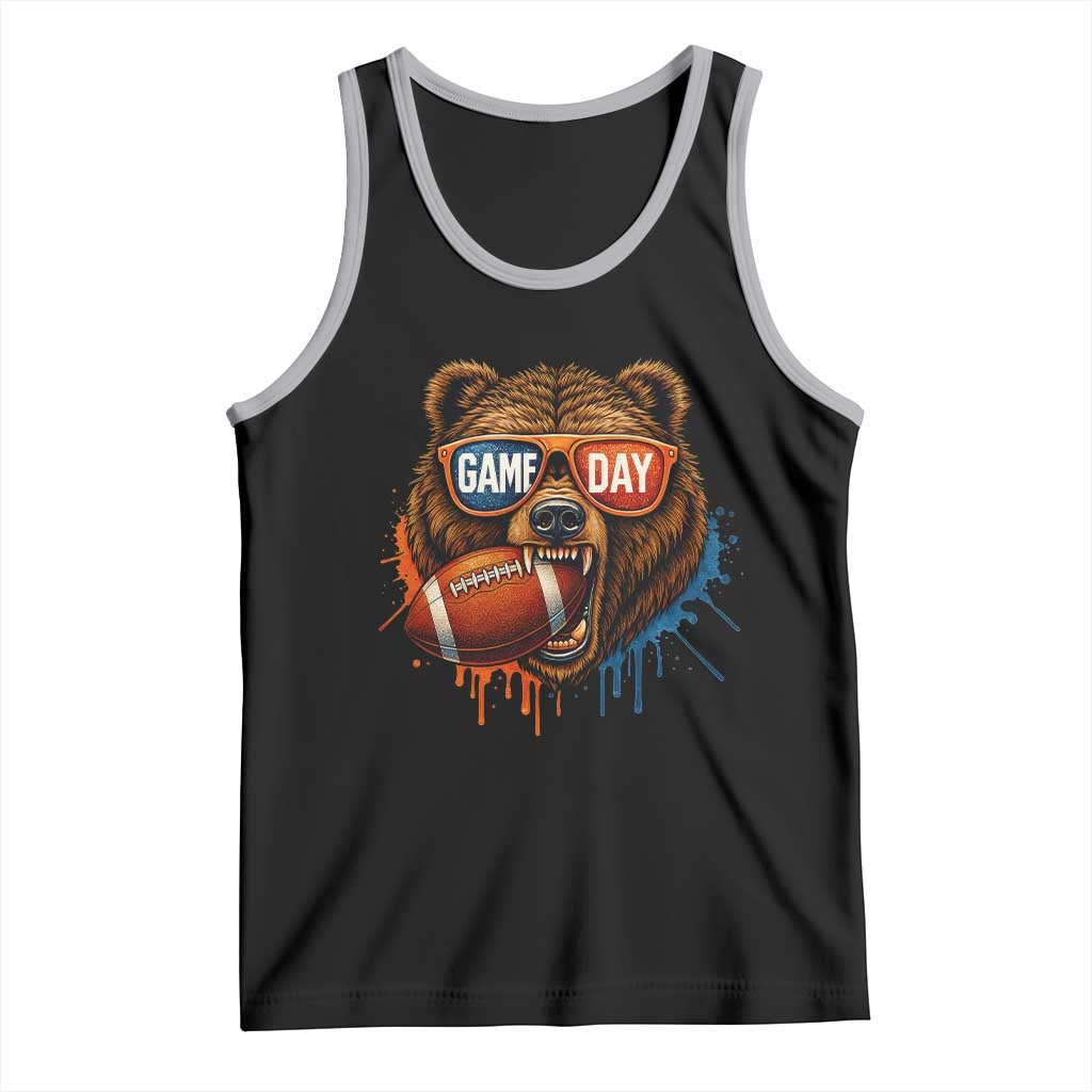 Cool Game Day Bear Graphic Tank Top Bold Football Fan Dripping Paint TS02 Black Athletic Heather Print Your Wear