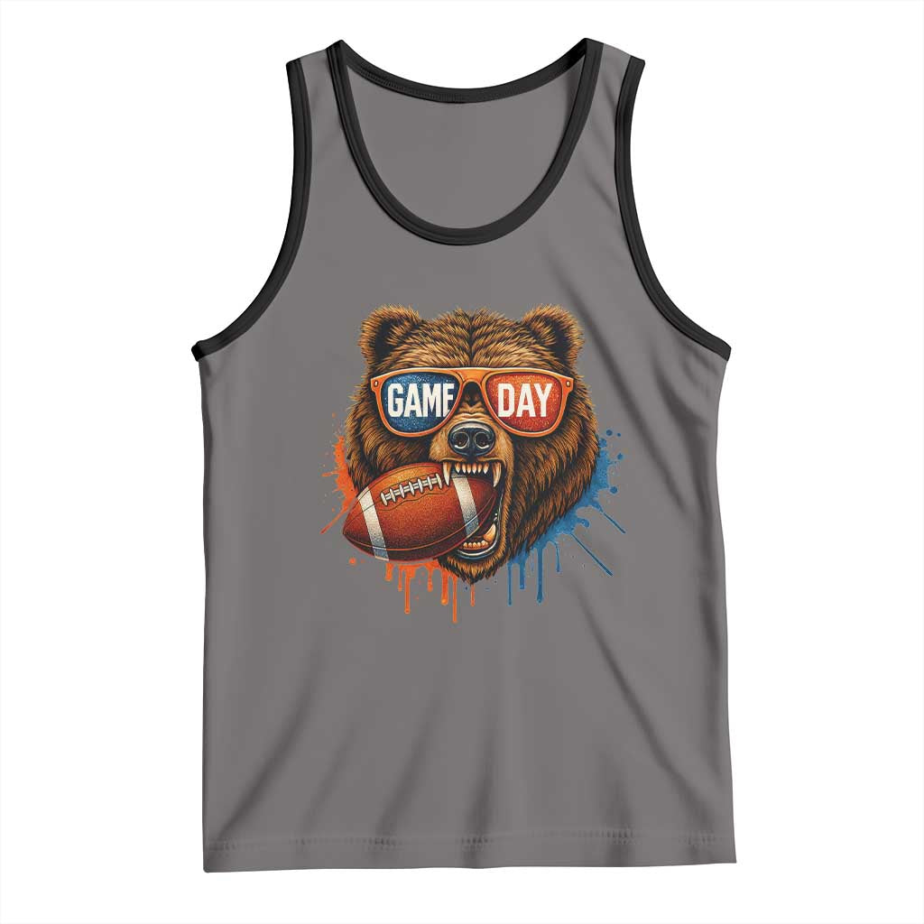 Cool Game Day Bear Graphic Tank Top Bold Football Fan Dripping Paint TS02 Deep Heather Black Print Your Wear