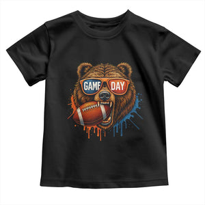 Cool Game Day Bear Graphic Toddler T Shirt Bold Football Fan Dripping Paint TS02 Black Print Your Wear